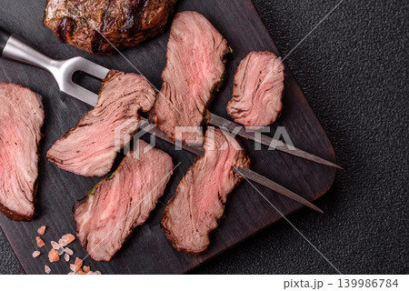 Beef mignon steak, rare, meat grilled with salt and spices. Beef steak 139986784