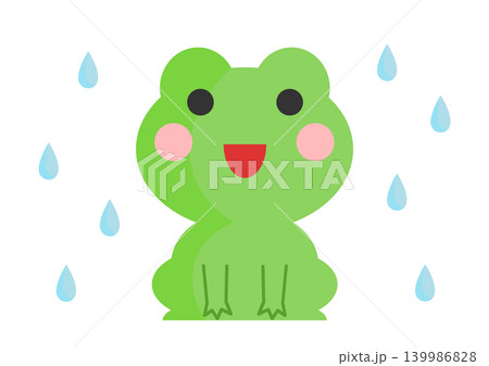かわいいカエルと雨のイラスト かわいいカエルと雨のイラスト 139986828