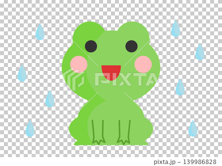 かわいいカエルと雨のイラスト かわいいカエルと雨のイラスト 139986828