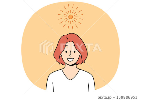 Bright sun over woman enjoying good weather and onset of summer season after cold winter Bright sun over woman enjoying good weather and onset of summer season after cold winter 139986953