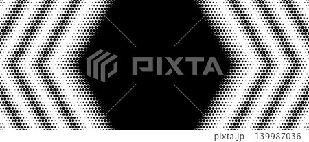 Halftone arrow template with hexagonal dot pattern and central space for text. Dynamic gradient background with geometric chevron elements and modern tech aesthetic. Halftone arrow template with hexagonal dot pattern and central space for text. Dynamic gradient background with geometric chevron elements and modern tech aesthetic. 139987036