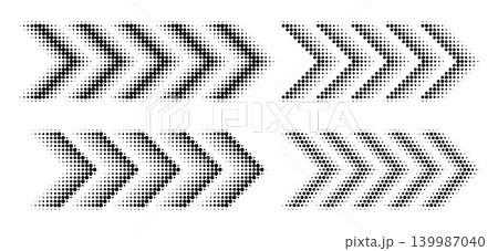 Halftone arrow chevron with dotted pattern create dynamic forward movement. Modern geometric icons feature gradient effects and abstract digital texture for design projects. Halftone arrow chevron with dotted pattern create dynamic forward movement. Modern geometric icons feature gradient effects and abstract digital texture for design projects. 139987040