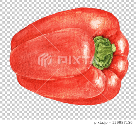 Red bell pepper watercolor vegetable illustration for recipe cards, menu designs, food packaging, harvest themes and seasonal kitchen projects. Hand painted art product Red bell pepper watercolor vegetable illustration for recipe cards, menu designs, food packaging, harvest themes and seasonal kitchen projects. Hand painted art product 139987156
