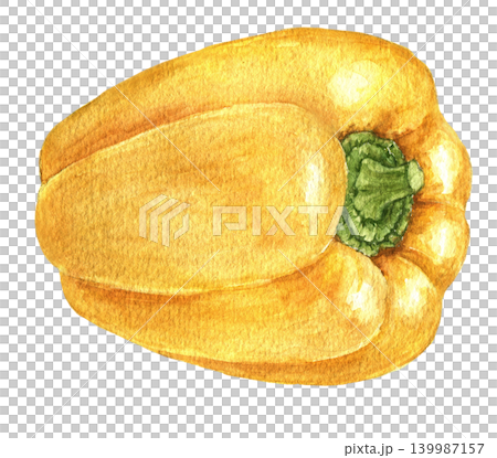 Yellow bell pepper watercolor vegetable illustration for recipe cards, menu designs, food packaging, harvest themes and seasonal kitchen projects. hand painted art Yellow bell pepper watercolor vegetable illustration for recipe cards, menu designs, food packaging, harvest themes and seasonal kitchen projects. hand painted art 139987157