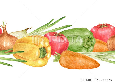 Watercolor vegetable arrangement with tomatoes, bell peppers, onions and carrots. Food illustration for Thanksgiving recipe cards, kitchen decor, farm branding and culinary projects. Watercolor vegetable arrangement with tomatoes, bell peppers, onions and carrots. Food illustration for Thanksgiving recipe cards, kitchen decor, farm branding and culinary projects. 139987275