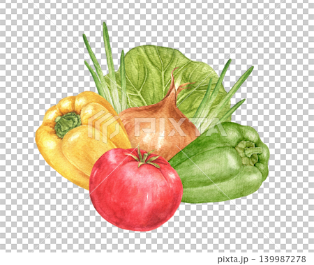 bell peppers, onions, tomatoes and cabbage watercolor composition for Thanksgiving themes, kitchen decoration, food packaging, recipe cards and seasonal projects. bell peppers, onions, tomatoes and cabbage watercolor composition for Thanksgiving themes, kitchen decoration, food packaging, recipe cards and seasonal projects. 139987278