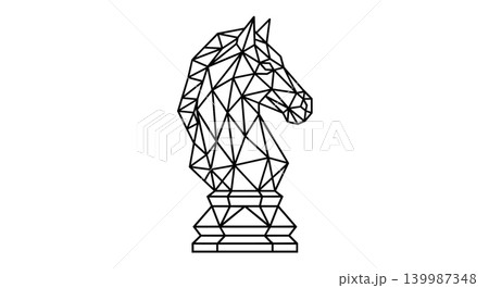 Geometric wireframe chess knight piece low poly line art illustration 139987348