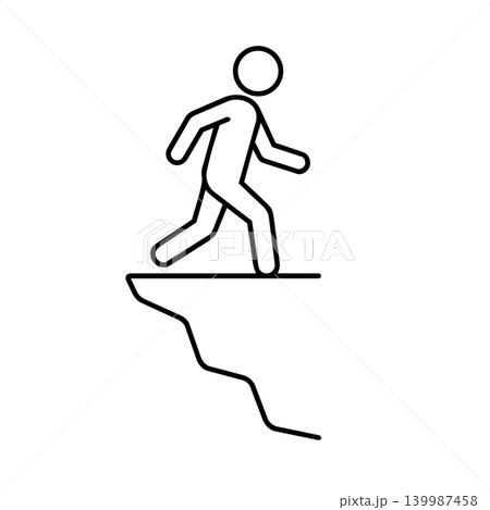 Minimalist stick figure running towards a cliff edge line art illustration Minimalist stick figure running towards a cliff edge line art illustration 139987458