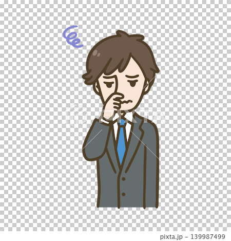 Illustration of a male office worker pinching his nose | Imagery of bad smell, runny nose, rhinitis, and hay fever Illustration of a male office worker pinching his nose | Imagery of bad smell, runny nose, rhinitis, and hay fever 139987499
