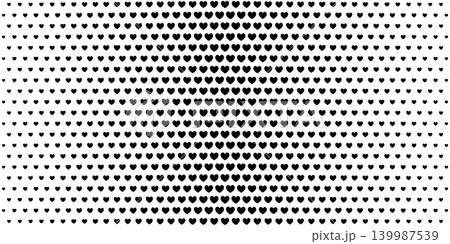 Halftone heart pattern background. Gradient texture with a smooth transition effect. Horizontal fading of the ornament for love card designs, medical, and romantic decorations. Halftone heart pattern background. Gradient texture with a smooth transition effect. Horizontal fading of the ornament for love card designs, medical, and romantic decorations. 139987539