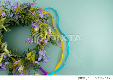 Midsummer Wreath with Maypole Ribbons. Midsummer Wreath with Maypole Ribbons. 139987635