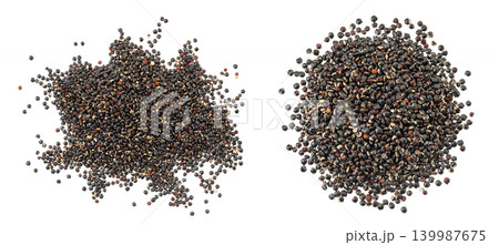 black quinoa seeds isolated on white background. Top view. Flat lay black quinoa seeds isolated on white background. Top view. Flat lay 139987675