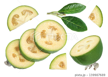 Feijoa fruit isolated on white background. Top view. Flat lay 139987689