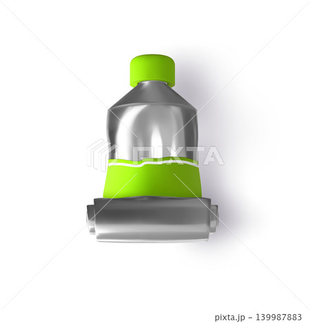 A realistic rolled metal tube with a green blank label and cap. A realistic rolled metal tube with a green blank label and cap. 139987883