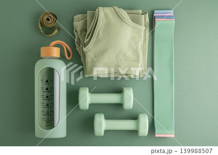 Fitness accessories promoting healthy lifestyle and home workout 139988507