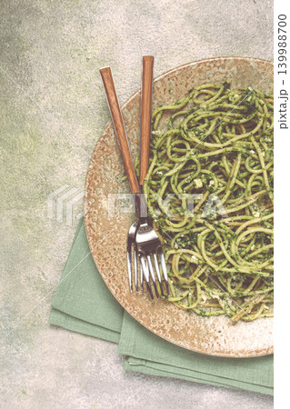 spaghetti with pesto sauce, homemade, no people, 139988700