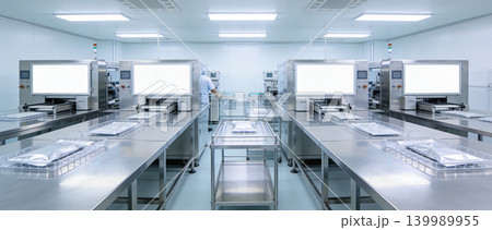 Automated production line in a sterile cleanroom environment with advanced machinery 139989955