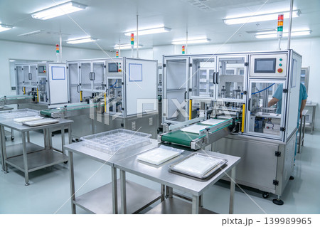 Automated packaging machinery in a cleanroom manufacturing facility Automated packaging machinery in a cleanroom manufacturing facility 139989965