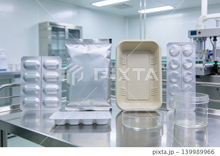 Pharmaceutical packaging and laboratory equipment displayed in a cleanroom environment Pharmaceutical packaging and laboratory equipment displayed in a cleanroom environment 139989966