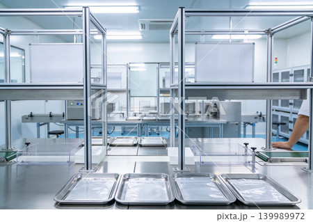 Modern laboratory cleanroom with sterile equipment and workstations for research 139989972