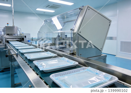 Automated packaging line in a sterile cleanroom environment for medical supplies Automated packaging line in a sterile cleanroom environment for medical supplies 139990102