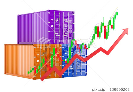 Shipping containers with rising market chart. 3D rendering 139990202