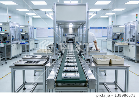 Automated assembly line in a cleanroom factory for electronics manufacturing 139990373
