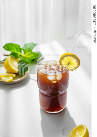 Cold Coffee Tonic Drink With Lemon and Ice 139990590