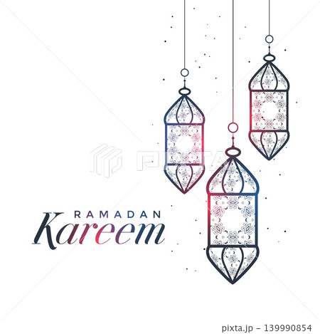 ramadan kareem card design with hanging lamps 139990854