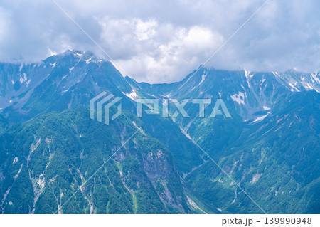 【山岳素材】夏の蝶ヶ岳山頂から見る山岳風景【長野県】 139990948