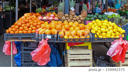 Organic tasty tropical fruits on market 139992375