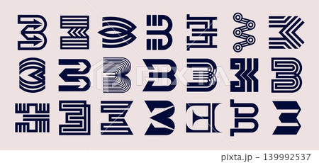 Digital technology abstract number 3 logo set Digital technology abstract number 3 logo set 139992537