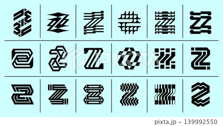Technology visual line letter Z logo, number 2 symbol set Technology visual line letter Z logo, number 2 symbol set 139992550