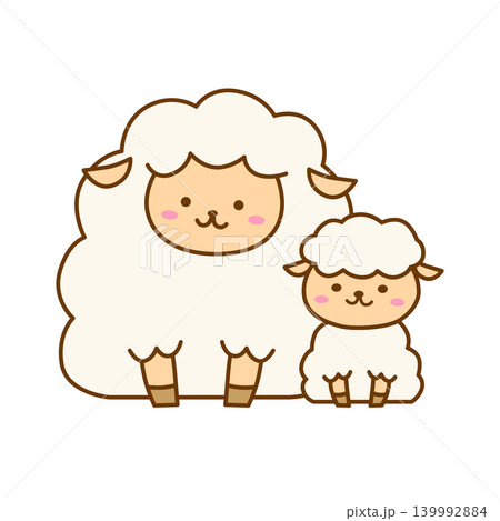 かわいい羊の親子のイラスト 主線あり かわいい羊の親子のイラスト 主線あり 139992884