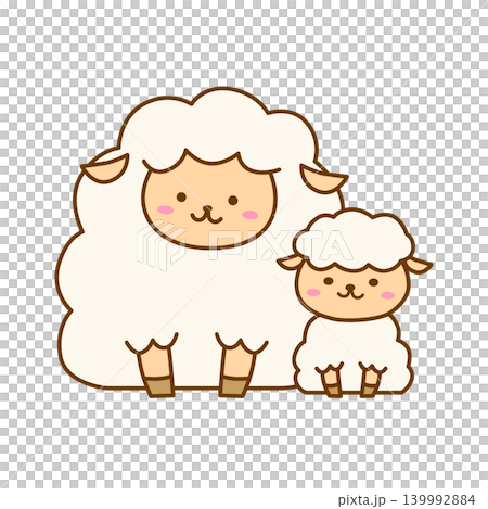 かわいい羊の親子のイラスト 主線あり かわいい羊の親子のイラスト 主線あり 139992884
