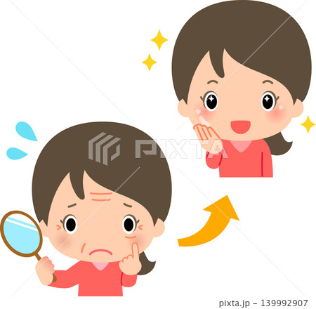 顔の皺やたるみが改善し若返った女性 顔の皺やたるみが改善し若返った女性 139992907