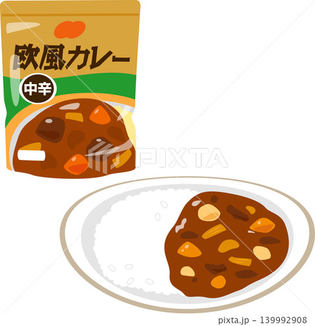 レトルトパウチのカレーと皿に盛ったカレーライス レトルトパウチのカレーと皿に盛ったカレーライス 139992908