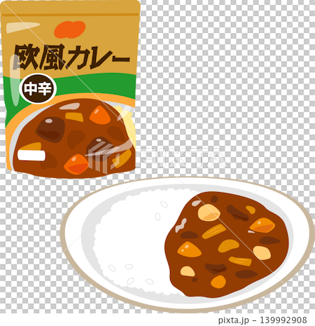 レトルトパウチのカレーと皿に盛ったカレーライス レトルトパウチのカレーと皿に盛ったカレーライス 139992908