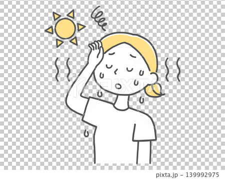 暑さでめまいを起こす女性のイラスト単色 暑さでめまいを起こす女性のイラスト単色 139992975