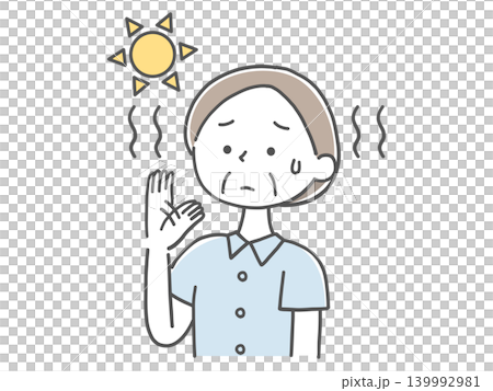 A senior woman sweating on a hot day (single color) 139992981