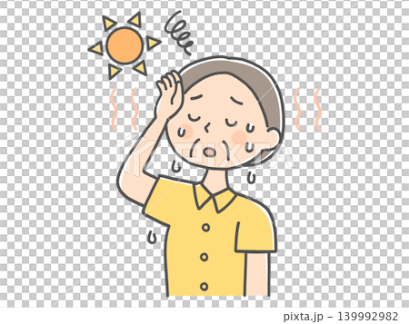 Senior woman experiences dizziness due to heatstroke Senior woman experiences dizziness due to heatstroke 139992982