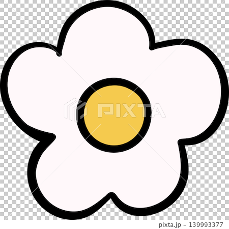 Simple Retro White Flower Icon with Yellow Center Doodle Hand Drawn Simple Retro White Flower Icon with Yellow Center Doodle Hand Drawn 139993377