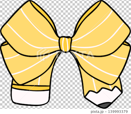 Yellow Pencil Bow Hand Drawn Doodle, pencil in Bow Shaped Yellow Pencil Bow Hand Drawn Doodle, pencil in Bow Shaped 139993379