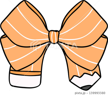 Orange Pencil Bow Hand Drawn Doodle, pencil in Bow Shaped 139993380