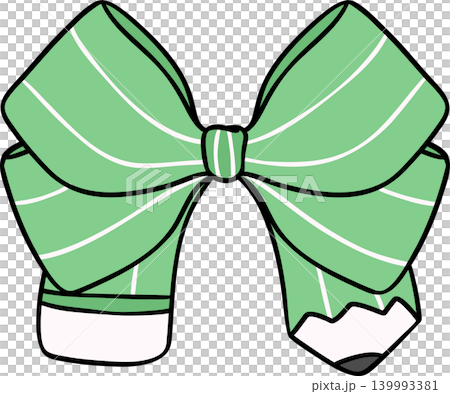 Green Pencil Bow Hand Drawn Doodle, pencil in Bow Shaped Green Pencil Bow Hand Drawn Doodle, pencil in Bow Shaped 139993381