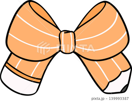 Cute Orange Pencil Bow Hand Drawn Doodle, pencil in Bow Shaped Cute Orange Pencil Bow Hand Drawn Doodle, pencil in Bow Shaped 139993387