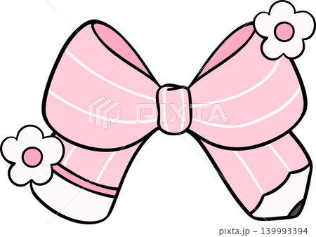 Pink Pencil Bow with Flowers Hand Drawn Doodle, pencil in Bow Shaped 139993394