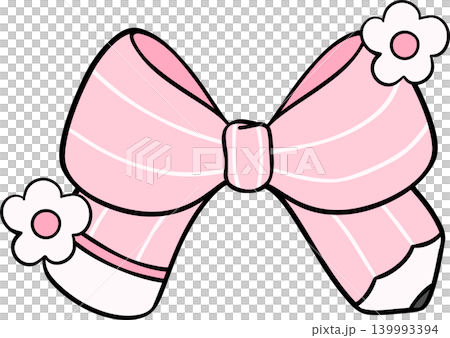 Pink Pencil Bow with Flowers Hand Drawn Doodle, pencil in Bow Shaped 139993394