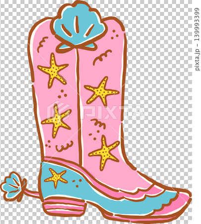 Retro Coastal Summer Pink Cowboy Boot with Seashells and Starfish Whimsical Hand Drawn Retro Coastal Summer Pink Cowboy Boot with Seashells and Starfish Whimsical Hand Drawn 139993399