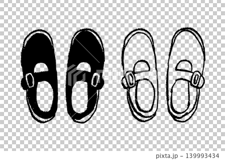 手描きのレディースシューズとストラップ靴のモノクロ線画セット、レトロでかわいいファッション素材 手描きのレディースシューズとストラップ靴のモノクロ線画セット、レトロでかわいいファッション素材 139993434